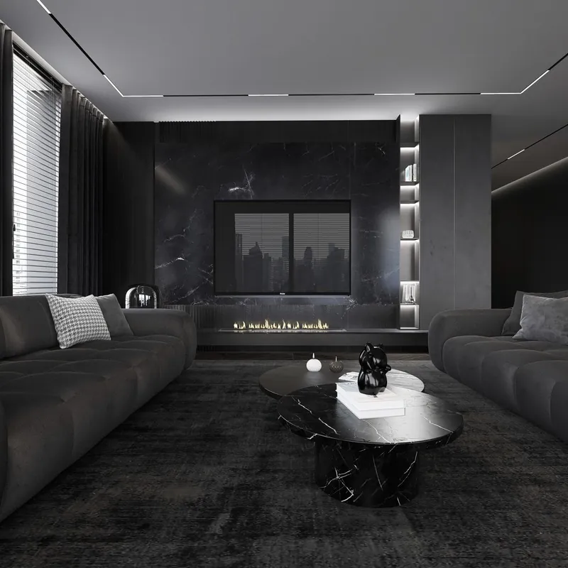 Schwarze Wohnung, Wohnzimmer, zweite Ansicht