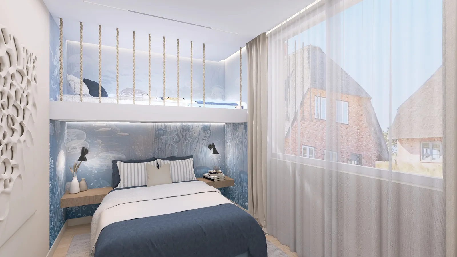 Ferienhaus Sylt, Schlafzimmer unter dem Reetdach